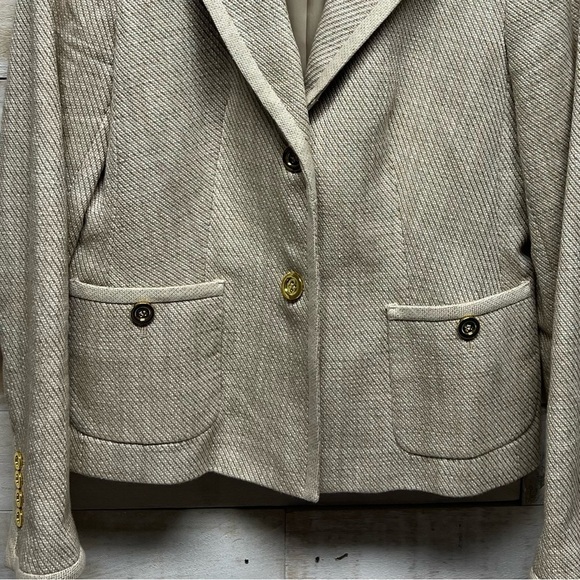 Talbots Cotton Textured Single Breasted Blazer Jacket Women Size 8 Beige Pockets - Picture 3 of 12